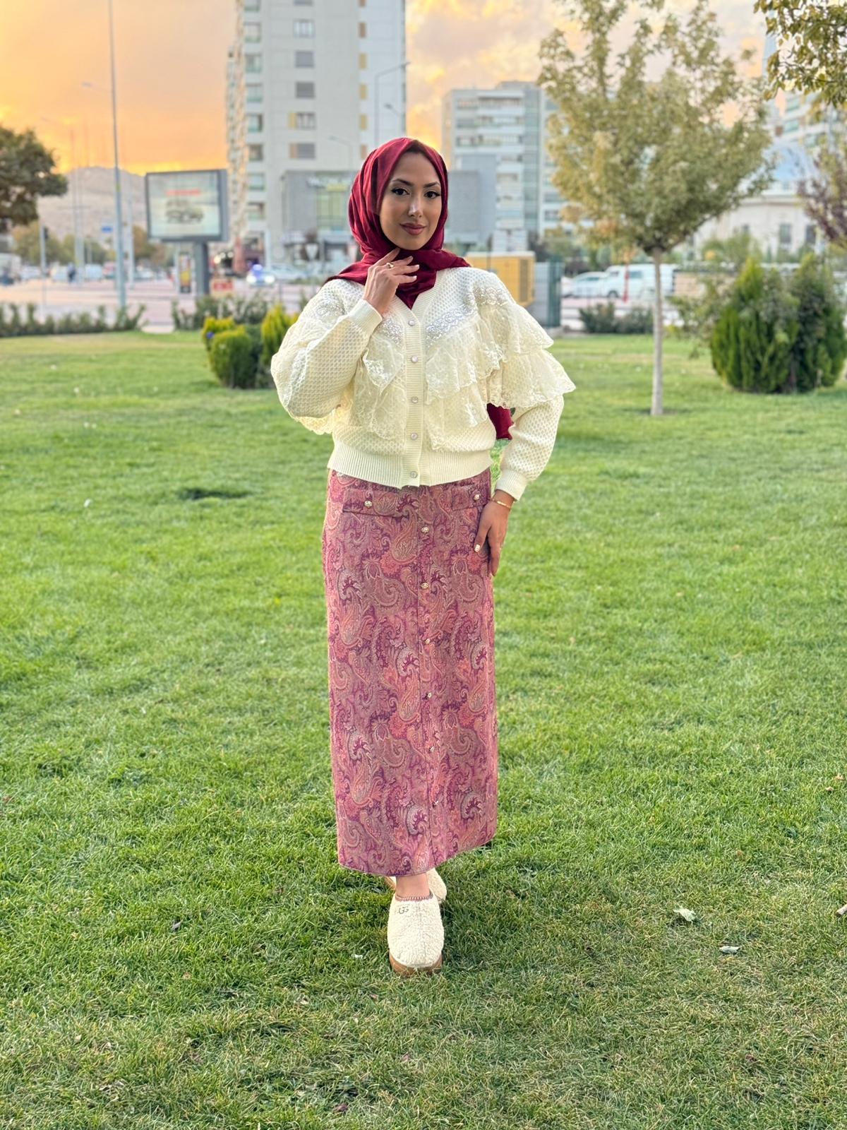 AİŞE MODA 7601 ETEK BORDO